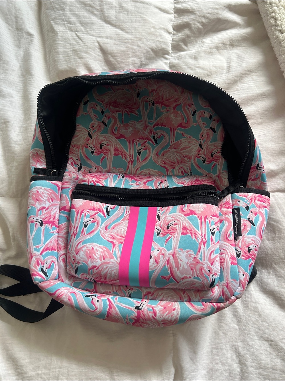 Simply Southern Pink Flamingo Print Backpack with Aqua Accents
